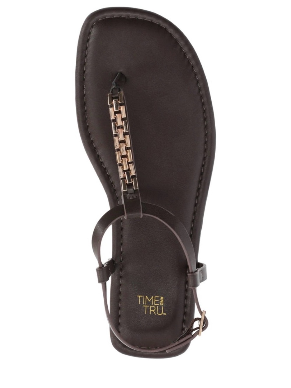 Time and Tru Brown T-Strap Sandals Women's Hardware Thong Sandals Size 8